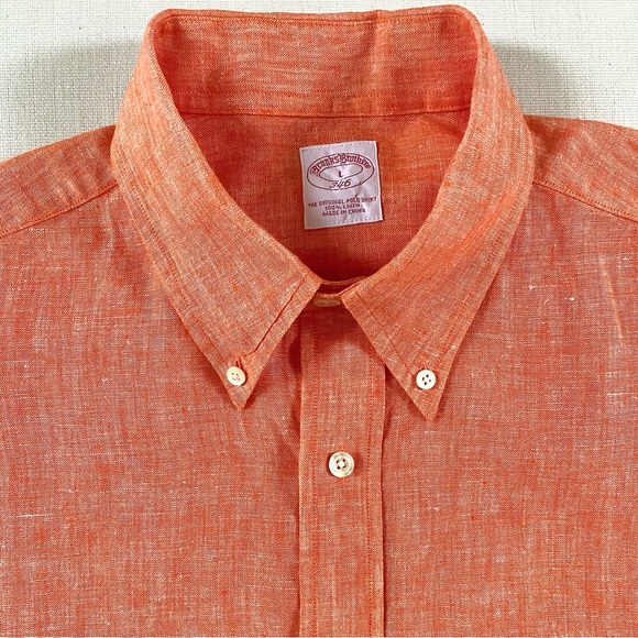 BROOKS BROTHERS 346 MEN’S 100% LINEN SHIRT ORANGE SIZE LARGE - Picture 7 of 15